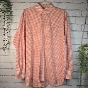 SOUTHERN POINT CO GINGHAM CHECKED MENS LONG SLEEVE BUTTON DOWN ORANGE MED